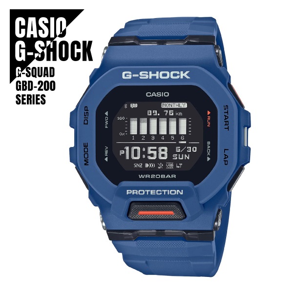 【即納】 CASIO カシオ G-SHOCK Gショック G-SQUAD Gスクワッド スマートフォンリンク Bluetooth通信 GBD-200-2 ブルー 腕時計 メンズ