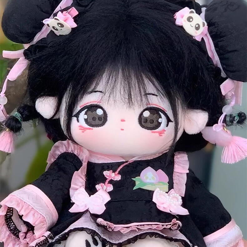 【20cm】着せ替えぬいぐるみ 着せ替え人形 ぬいぐるみ 綿人形 可愛い 黒髪黒目の少女 パンダ柄目付き スケルトン付き可能 元気 パンダ姉妹の妹 ふわふわ コットンドール