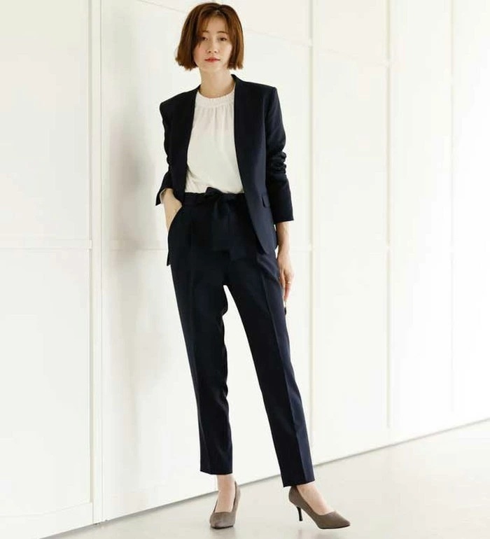 [最安値挑戦]！【2点セット】 洗えるノーカラージャケットパンツセットアップ レディース 秋 スーツ セットアップ 点数セット 5号-17号 5,807円