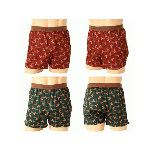 正常 2枚入り 60番手 朱子織 テディベア チェック柄 アウトバンド 男性 トランクス 2セット SMT2532 .._P407545180