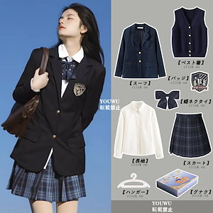 韓国アップ レディース 6点セット 長袖 制服 ジャケット シャツ スカート リボン 卒業式 女子 スーツ 小学校 卒服 ファッション 女の子 お受験 プリーツスカート きれいめ 学生服 高校