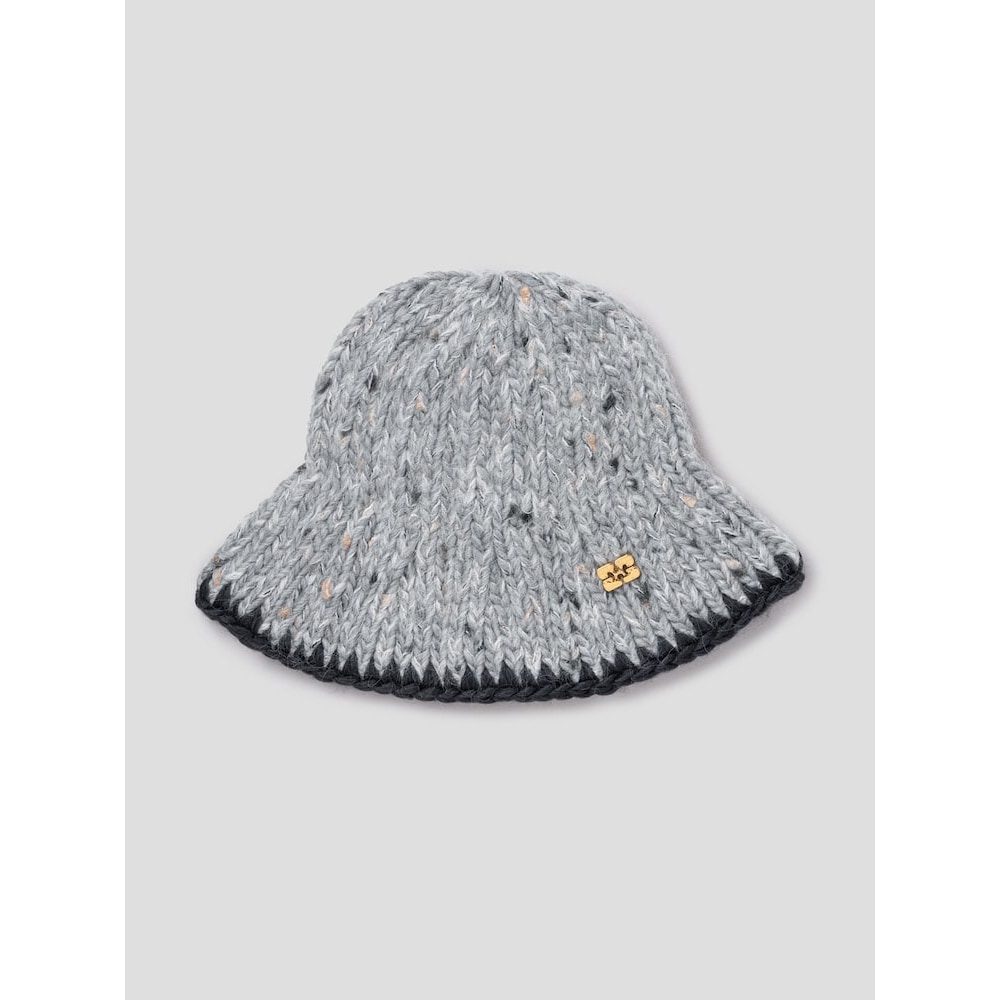 GANNI チャンキーマーク付きハンドニットバケットハット-ライトグレー FW24-QN498BA032