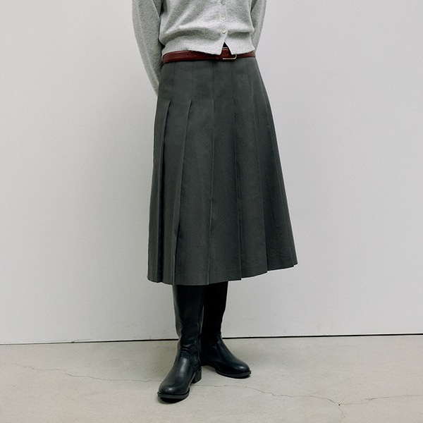 PLEATS LONG SKIRT GRAY
