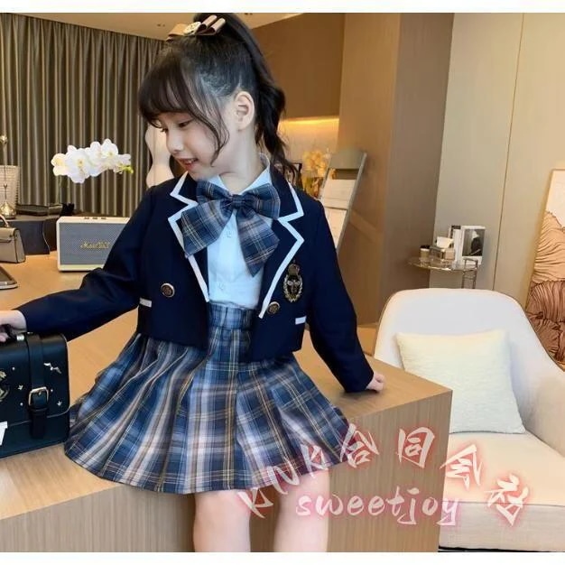 女の子入学式スーツフォーマルセット韓国風 小学生卒業式卒服ジャケットチェック柄スカート七五三子供服おしゃれシャツ付き