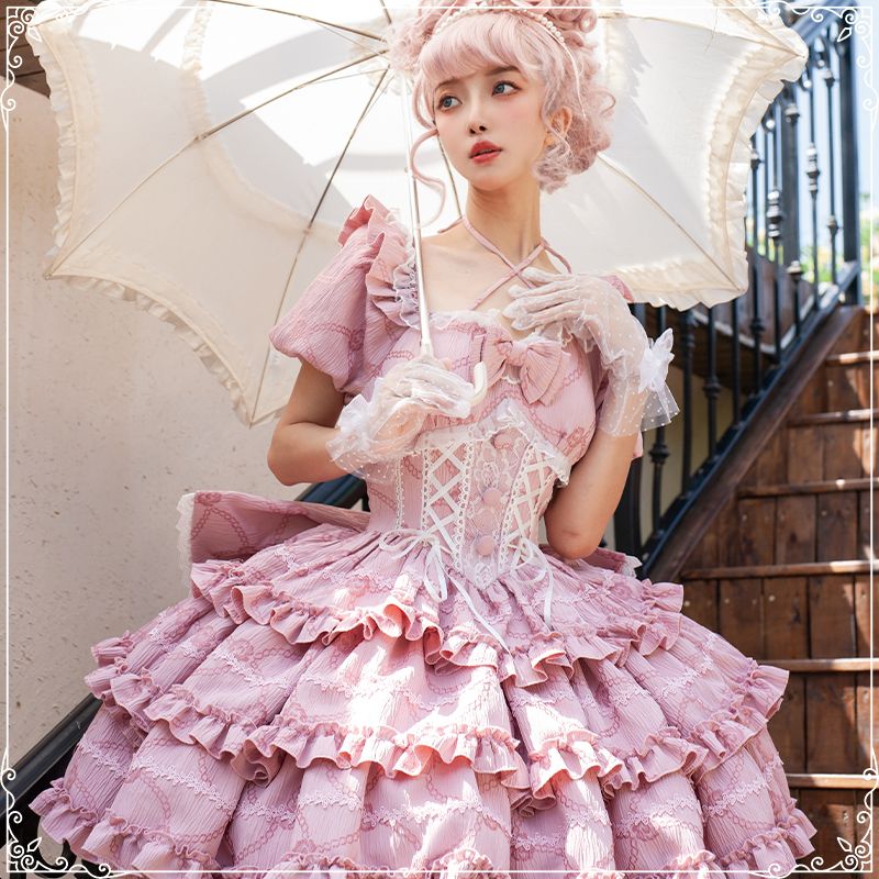 ロリータフルセットOPプリンセスボウテールドレスミドルスリーブドレスロリータ