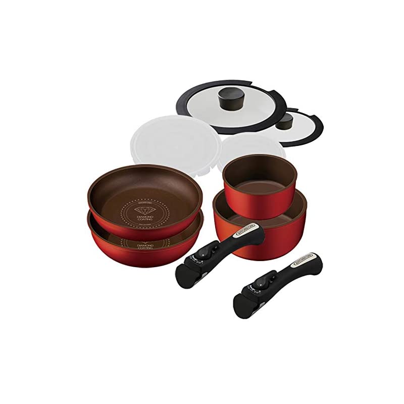 【即納】アイリスオーヤマ フライパン 鍋 セット フライパンセット IH ガス火対応 10点 ダイヤモンドコートパン オレンジ 軽量 取っ手がとれる こびりつかずにお手入れ簡単 H-IS-SE10