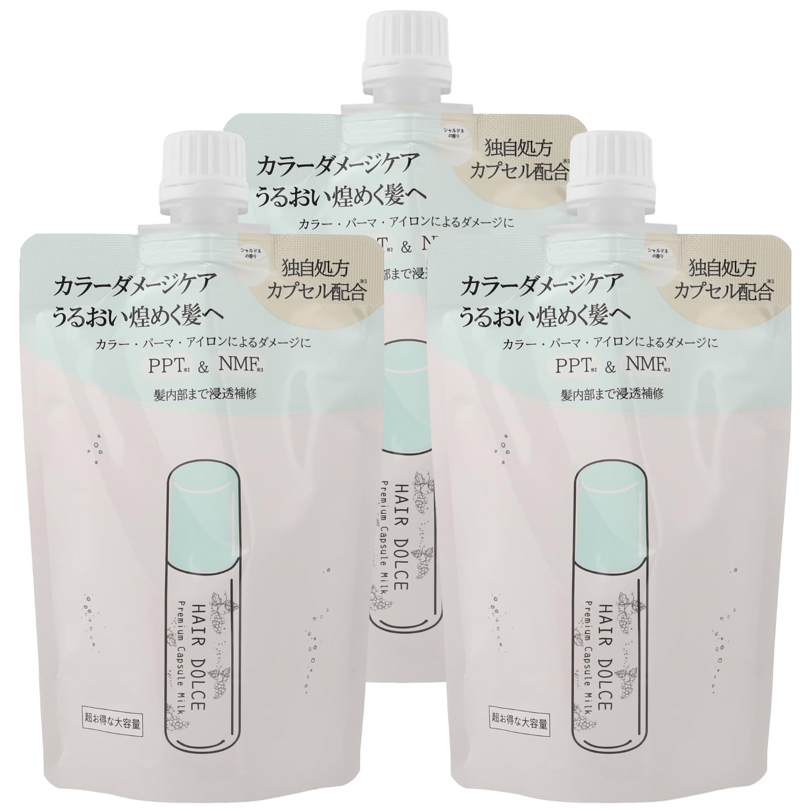 HAIR DOLCE ヘアドルチェ プレミアムカプセルミルク 詰替え用 200mL×3個 洗い流さないトリートメント ヘアミルク カラーダメージケア しっとり ツヤツヤ シャルドネの香り