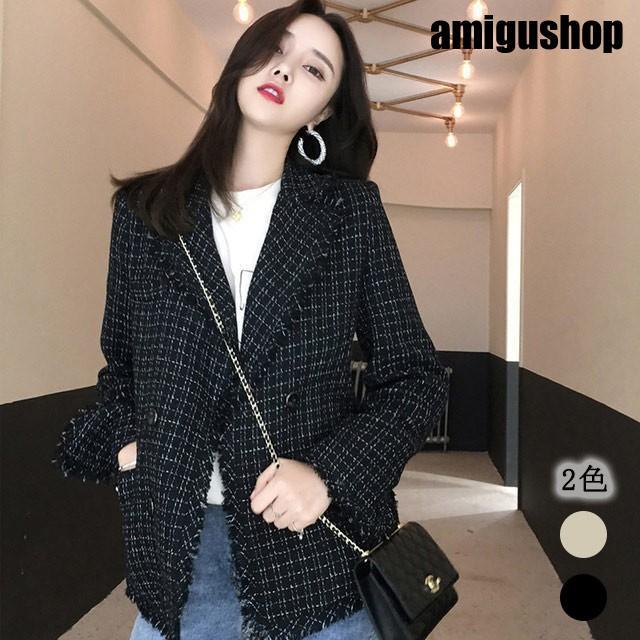 ジャケット レディース ツイードジャケット ショート丈 秋アウター 20代 30代 お嬢様 テーラード 春アウター ブラック