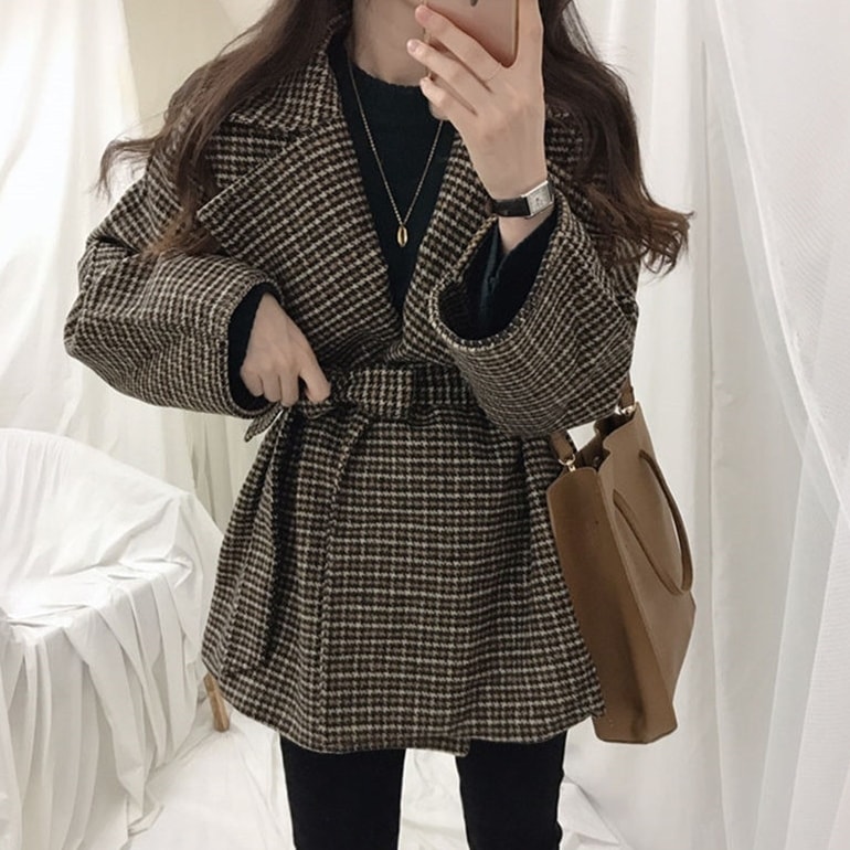 コート チェック 送料無料 2色 レディース Ｖネック テーラードジャケット オーバーサイズ メンズライク マニッシュ 大人可愛い 大人女子 エレガント 肌見せ 春 秋 ガーリー 10代 20代 大人