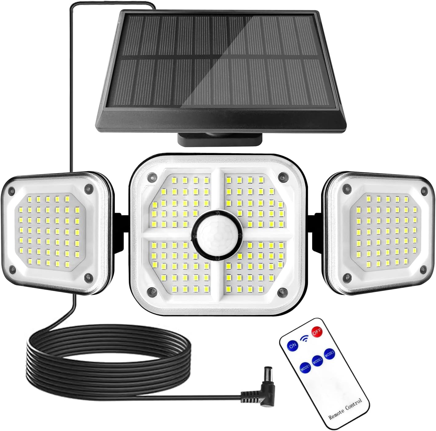 186LEDセンサーライト ソーラーライト 人感センサー リモコン付き 分離型5mコード付き 大容量2400mAh充電池内蔵 IP65防水 屋外屋内照明 防犯 自動点灯消灯 太陽光発電 駐車場/玄関/