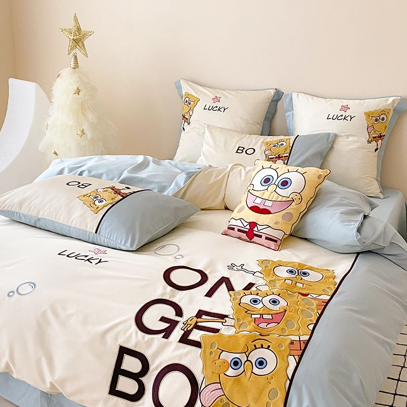スポンジボブ漫画刺繍綿50sオーストラリア綿綿綿4点セット綿布団カバーかわいいベッド用品 8,621円