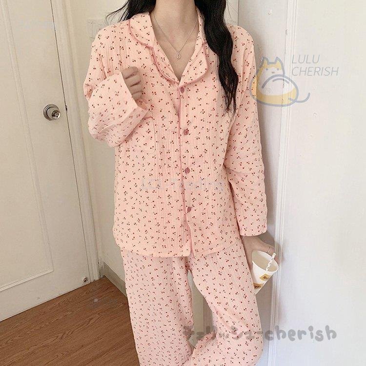 パジャマレディース春長袖パジャマロングパンツルームウェア花柄上下セット前開きパジャマ可愛い部屋着韓国風寝巻きパジャマ卒業式30%までに制限