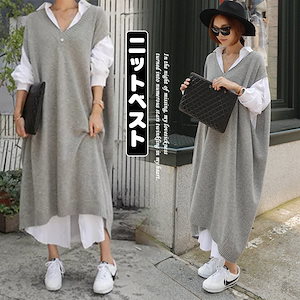ロングベストコート韓国風ルーズプラスサイズレディースニットセーターセータードレス