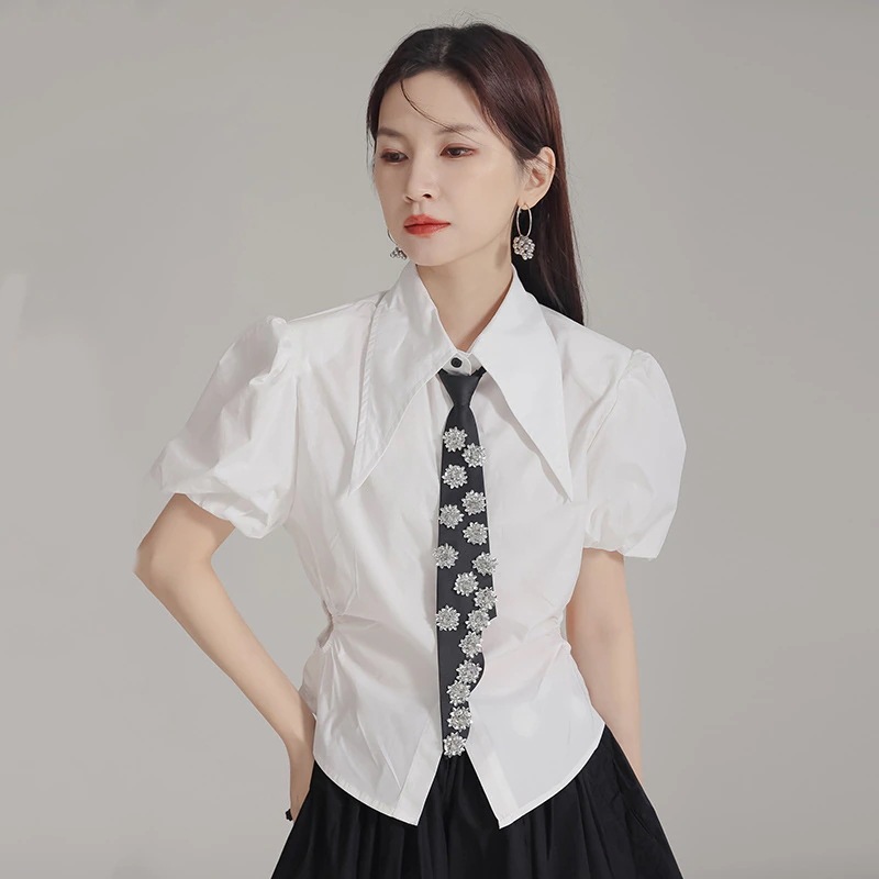 【J.Fashion】 2024夏新品 フリル Tシャツ ショート ネクタイ付き 制服シャツ レディースブラウス 関連商品は店で購入可能30%までに制限 5,531円