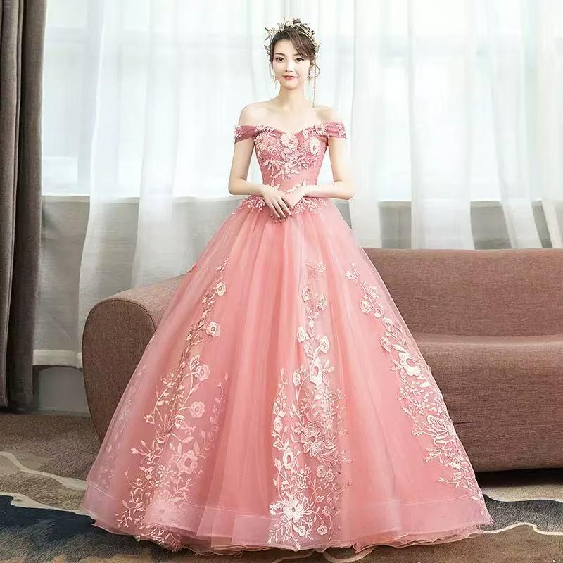 20%底値【新規発売】カラードレス プリンセス ロングドレス オフショルダー 演奏会 発表会 結婚式 イブニングドレス 花嫁 二次会 ウェディングドレス プロムドレス 大きいサイズ