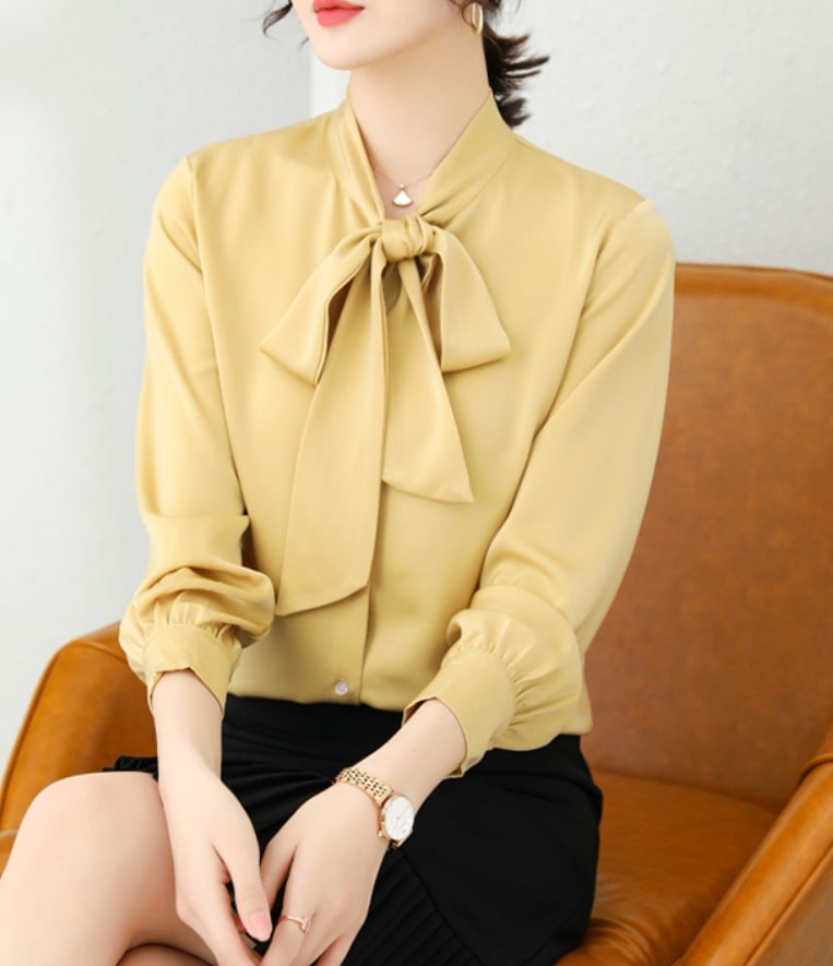 トップス デート シャツ ブラウス 光沢感 リボンデザイン 可愛い きれいめ 上品 おしゃれ かっこいい 可愛い ラブリー キュート ガーリー クール モード系 セクシー エレガント 存在感