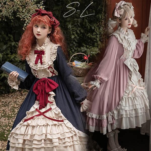 即納 ロリータ 甘ロリ ワンピース Aライン Lolita メイド 女の子 コスプレ ミモレ丈 レディース 森ガール