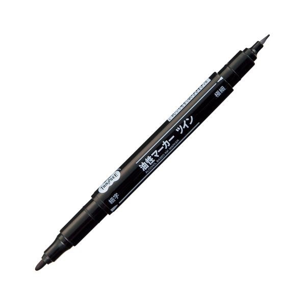 （まとめ） TANOSEE キャップ式油性マーカー ツイン 細字+極細 黒 1セット（10本） 30セット