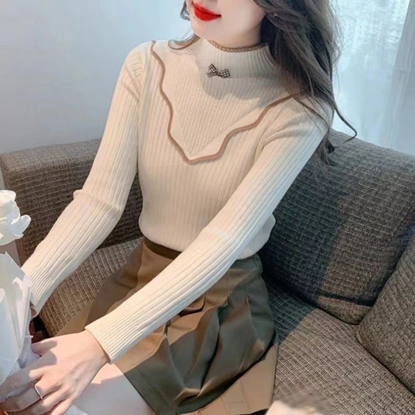OFFクーポン レディース セーター 秋冬 かわいい 暖かい 長袖 カットソー 無地 フリル 柔らかい トップス かわいい ファッション スリム 着やせ 防寒 リブセーター カジュアル 大きいサイズ