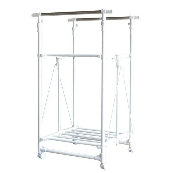 ワンタッチ収納洗濯物干しラック[ホワイト] 組立品