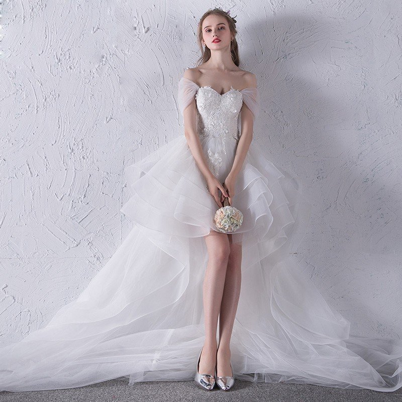 ウエディングドレス エンパイア 安い トレーンドレス 結婚式 前ミニ ウェディングドレス ロングドレ