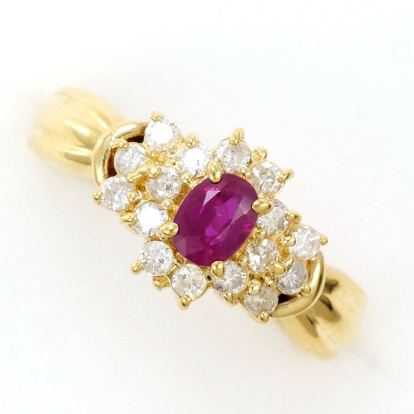 K18 18金 YG リング 指輪 7号 ルビー 0.32 ダイヤ ジュエリー 中古
