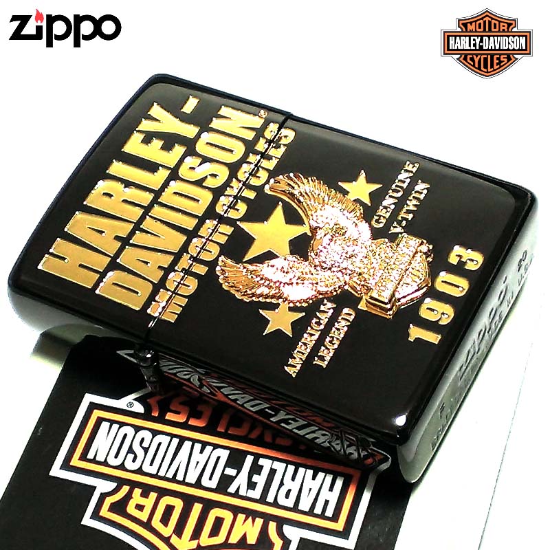 ZIPPO ライター ハーレーダビッドソン ジッポ イオンブラック＆ゴールド イーグルメタル 国内限定モデル 黒金 かっこいい 鷲 おしゃれ メンズ ギフト プレゼント