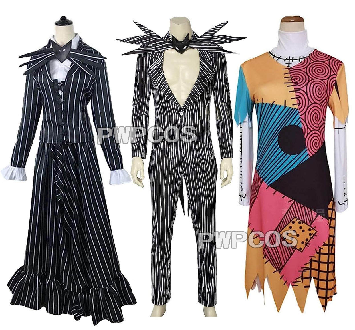 ジャック スケリントン コスプレ衣装 サリーワンピース 制服 スカート ズボン ストライプ 縦縞 変装 クリスマス アニメ イベント パーティ コスチューム