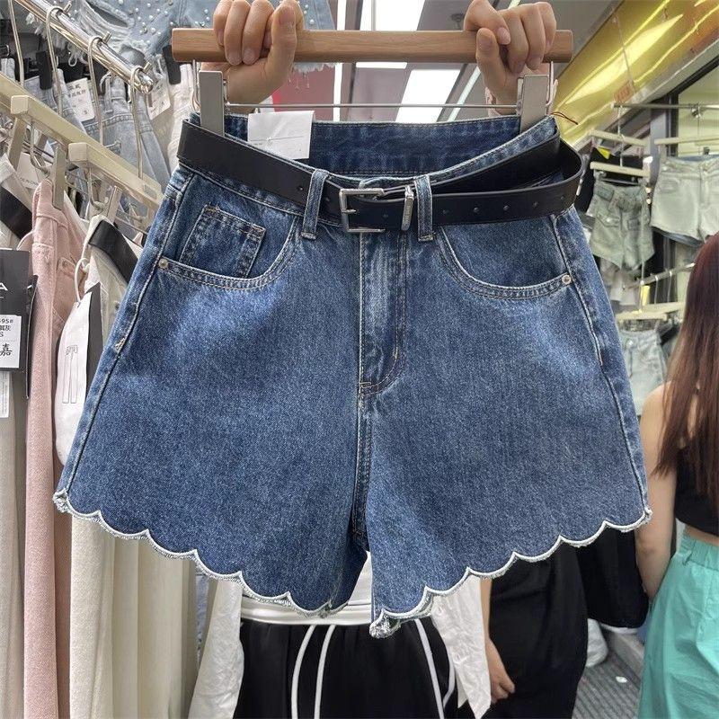 【1点ご購入 で10点プレゼントいたします】波打ち際のゆったりデニムショートパンツ女性2025おしゃれハイウエスト着痩せ減齢ストレート