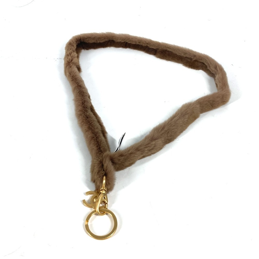 ストラップ CC ココマーク ファー ネックストラップ ファー ブラウン