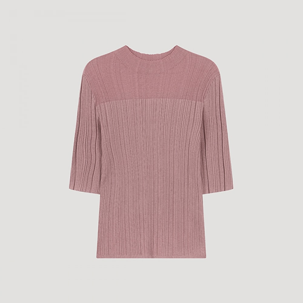 (Shes Miss) リブ付きハーフネックハーフスリーブニット_SSKPOO32060