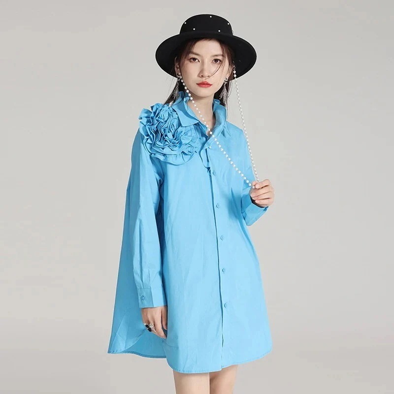 【上品】 3D花飾り ロンT 高級感 レディース ロングブラウス ロングシャツ 個性的なデザイン 関連商品は店で購入可能