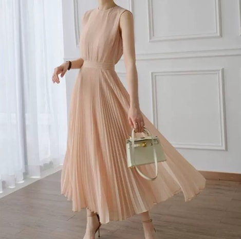 ドレス ワンピース ミディアム丈ノースリーブ ラウンドネック Aライン ハイウエスト かわいい きれいめ シンプル 大人 上品 おしゃれ ラブリー キュート セクシー エレガント フォーマル 大人