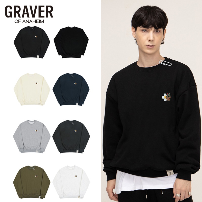 レオパード フラワー スマイル 刺繍 ホワイトクリップ マンツーマンTシャツ_7color