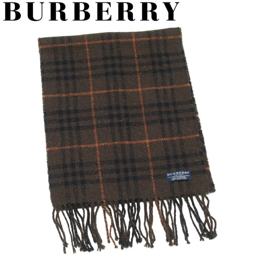 マフラー フリンジ付き チェック レディース メンズ ブラウン ブラック オレンジ 中古