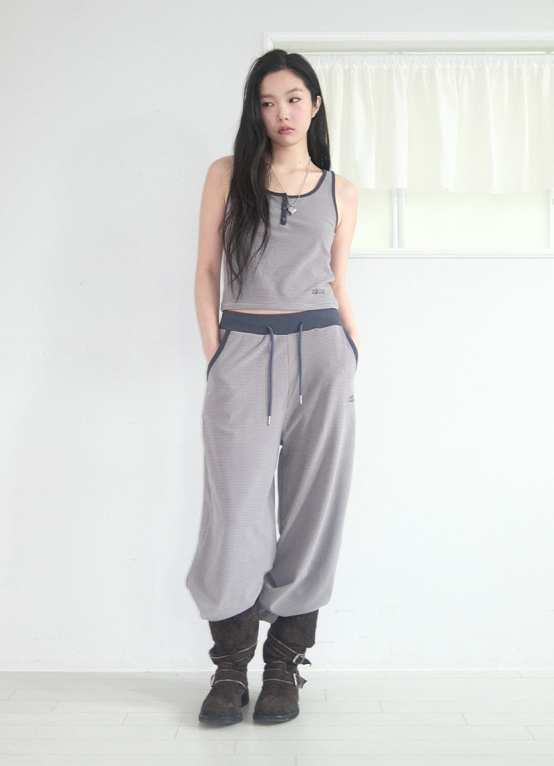 【AS"ON】 RIN STRIPE TRAINING PANTS / BLUE GRAY 正規品