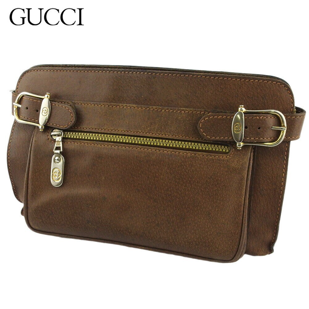 クラッチバッグ セカンドバッグ ダブルG レディース メンズ オールドグッチ ブラウン シルバー ゴールド 中古