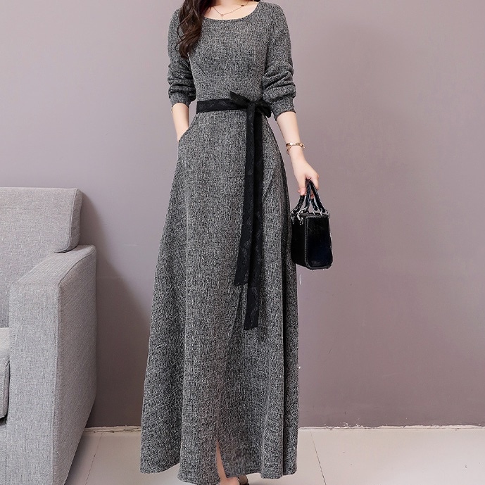 ワンピース フレアワンピース ロング ロング丈 マキシ マキシ丈 袖あり 長袖 フレア Aライン ウエストマーク ウエストリボン スリット サイドスリット かわいい 大人可愛い きれいめ 大人 9,656円