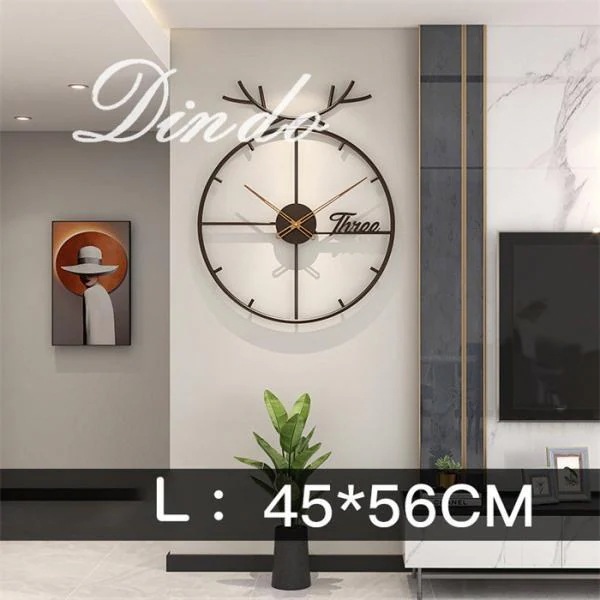 【人気SALE】壁掛け時計 45X56CM クロック 金属製　鹿の角 新生活応援 モダン インテリア 時計 新築祝い ギフト 電池 静音