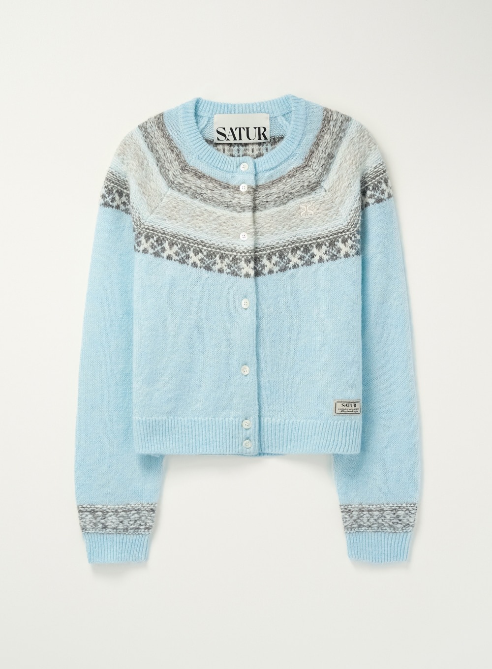 【SATUR】 (W) NORDIC REVERSE KNIT CARDIGAN : SKY BLUE