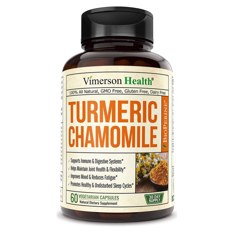 Turmeric Chamomile Sleep Support Supplement with Ginger Cinnamon and Bioperine. Promotes Healthy Sl