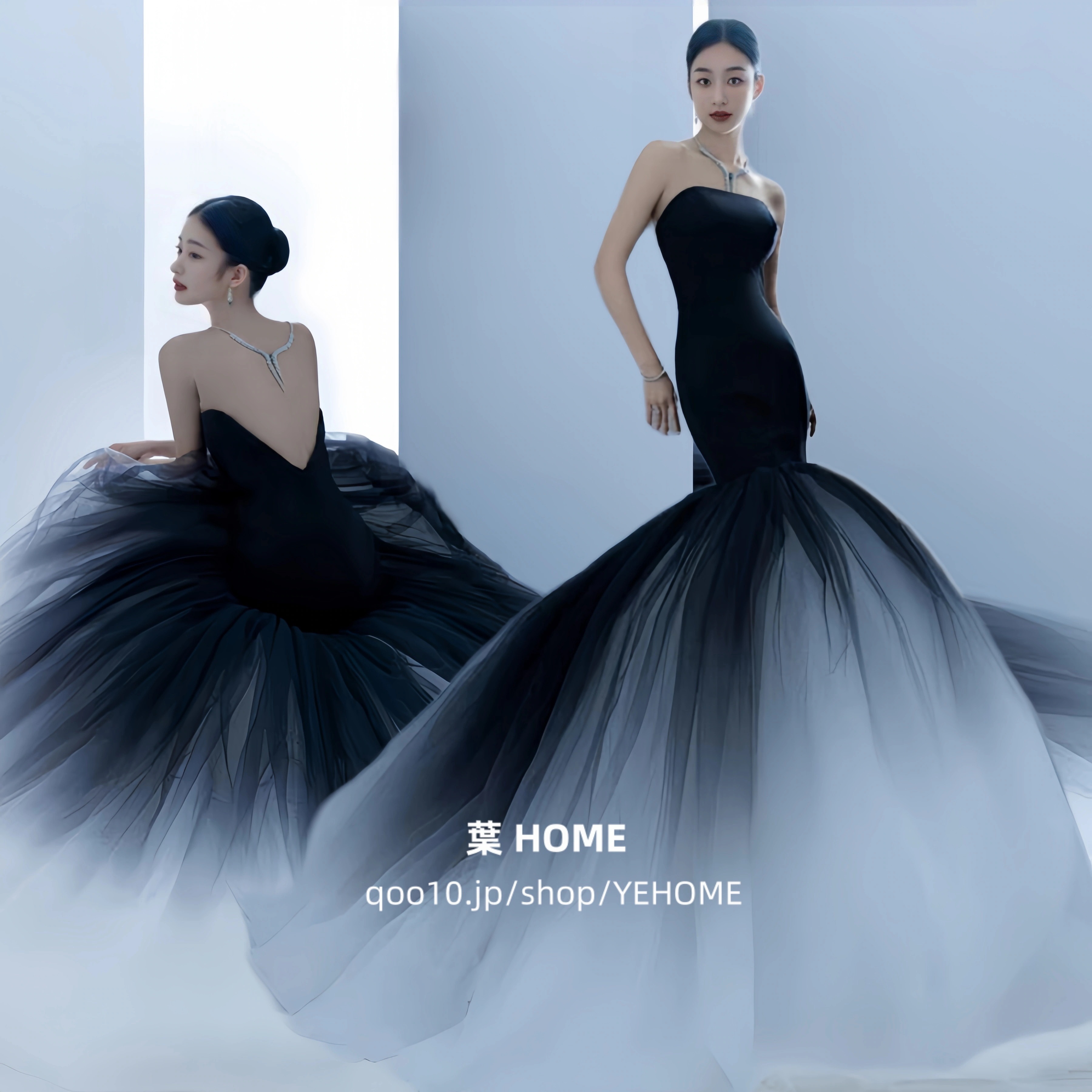 パーティードレス ウエディングドレス前撮り 後撮り 撮影 新婦 結婚式 二次会 披露宴 シンプル 花嫁ドレス 海外挙式 ブラック レース 人魚姫 タキシードのグラデーションドレス