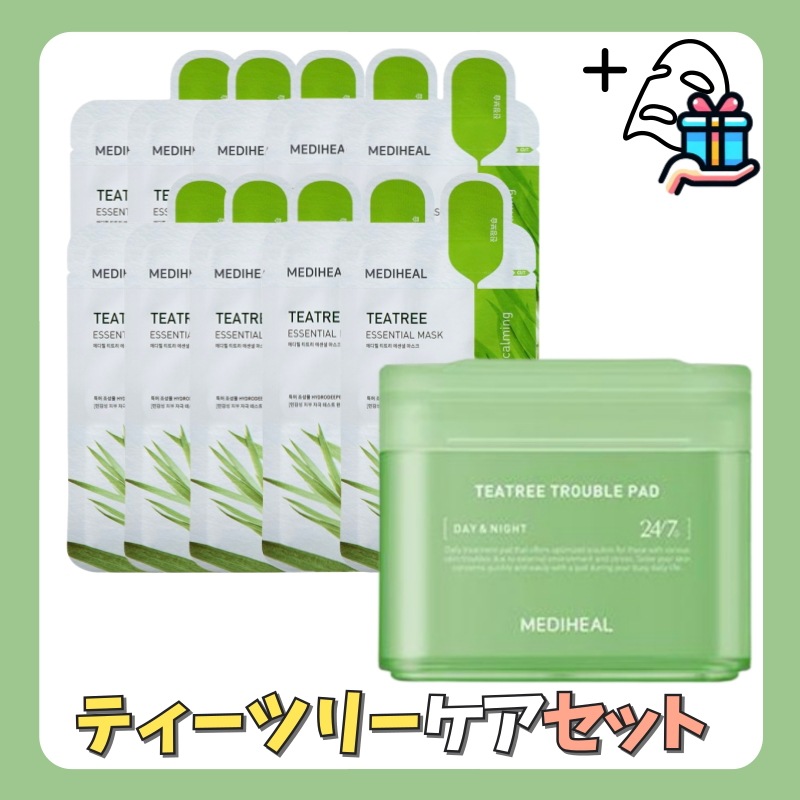 【ティーツリー セット】 ティーツリー エッセンシャル パック 10枚 + ティーツリー トラブル パッド 100枚 /オマケ付き/フェイスパック/マスクパック/シートマスク/スキンケア/ニキビ