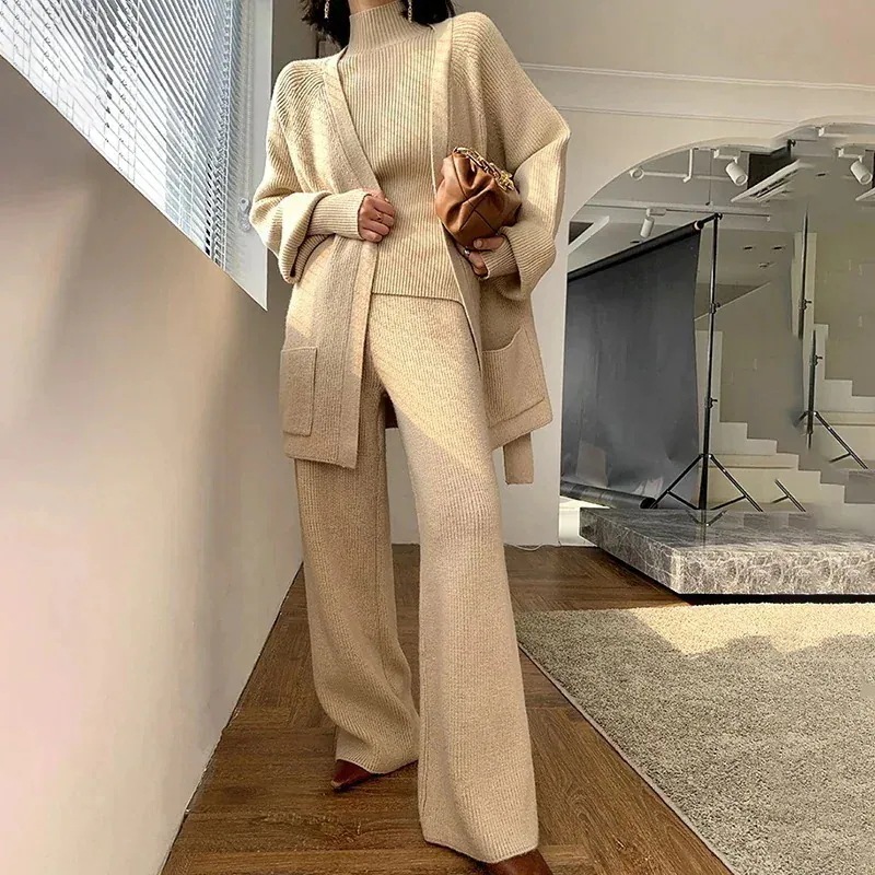 なリプニット 秋冬 セーター ニット フェイクレイヤード 上下セット 3点セット レディースセットアップ ニット アウター 5