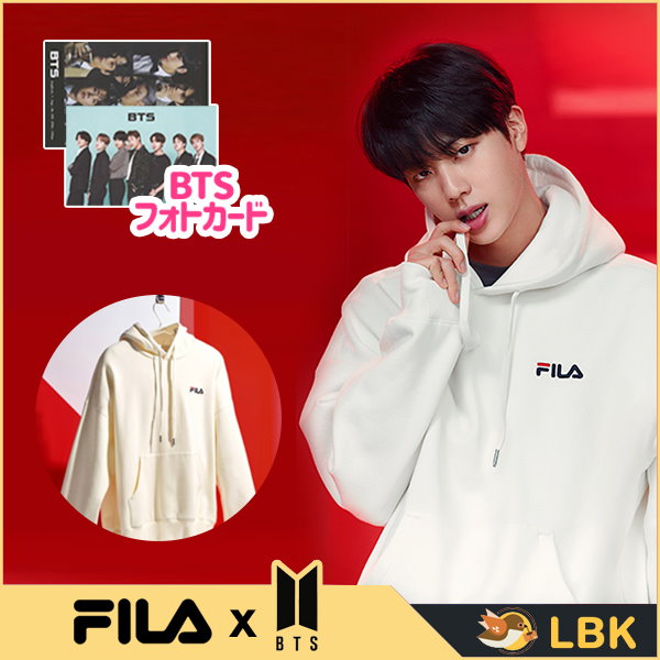 フォトカードBTS x FILAFW新品発売 JINフードパーカー/Overfit Small Linear  Hoodyオーバーフィットパーカー/防弾少年団/Tシャツ/BTS 着用