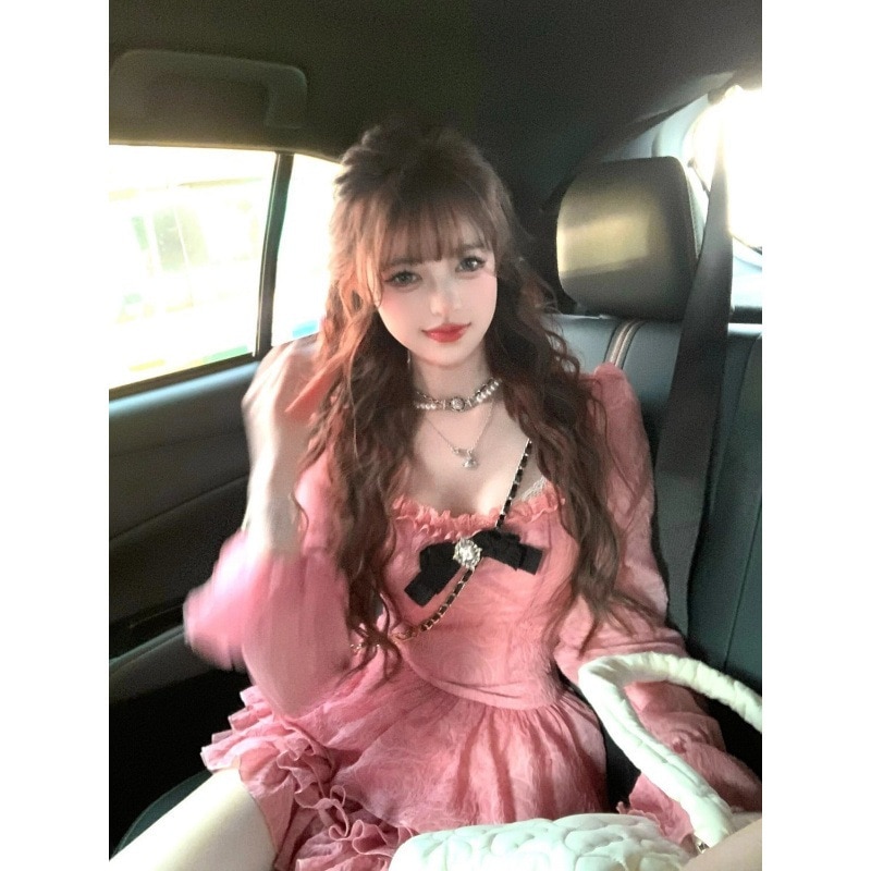 ペニンシュララブレターローズテクスチャケーキドレス気質スイートロングスリーブプリンセスチュチュスカート