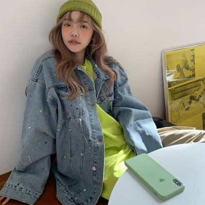 デニムジャケット アウター レディース 長袖 春 秋 冬 無地 ブルー 襟付き フロントボタン 前開き オーバーサイズ 休日 お出かけ 普段使い 学生 通学 着回し ファッション おしゃれ カジュアル