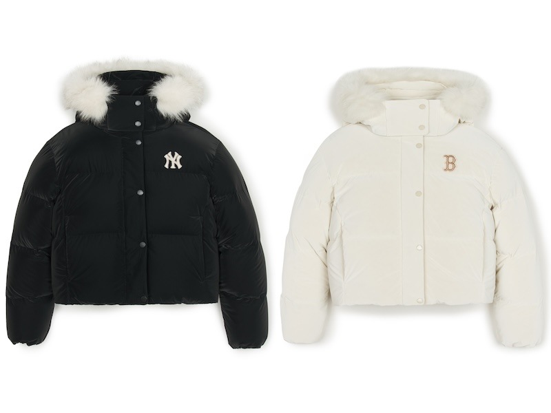 3FDJB2146韓国限定販売 冬の新商品 レディース ベーシック 艶あり フード着脱 FUR クロップ ダウンジャケット ニューヨーク ヤンキース