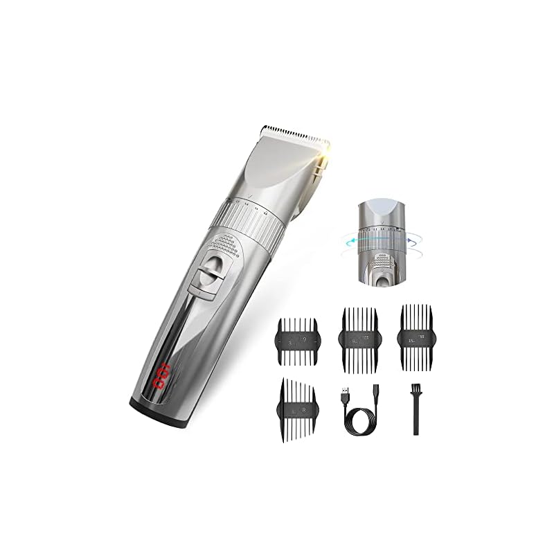 【2023年新春初売り】 バリカン ヘアカッター 電動バリカン 散髪用 水洗い可 led電量ディスプレイ USB充電式 コードレス 超低騒音 5段階刈り高さ 4種類アタッチメントの付け替え 大容量バッ