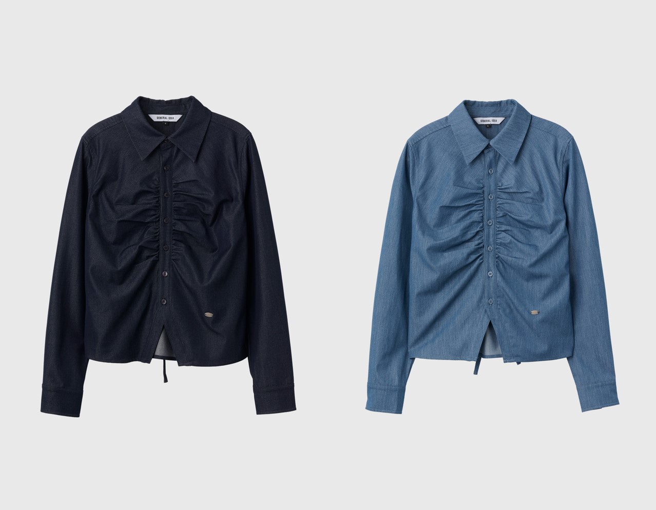 BELTED COLLAR SHIRRING SHIRTS_2COLOR